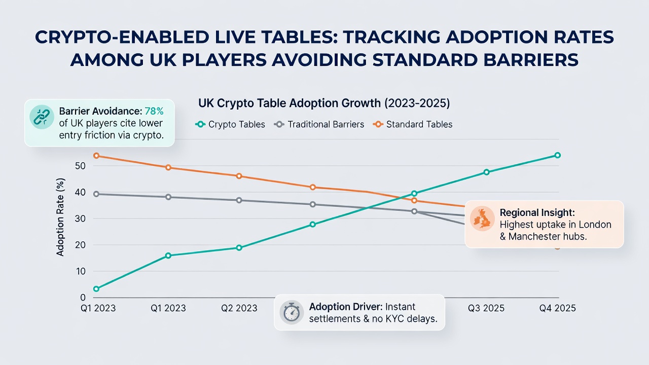 Graph displaying monthly adoption growth of crypto live tables among UK users from January through August 2026
