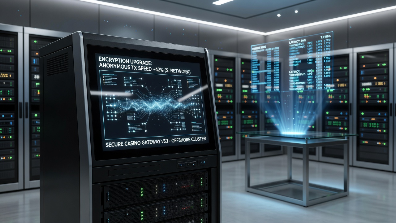 Visual representation of encrypted data streams accelerating slot game payouts in offshore systems