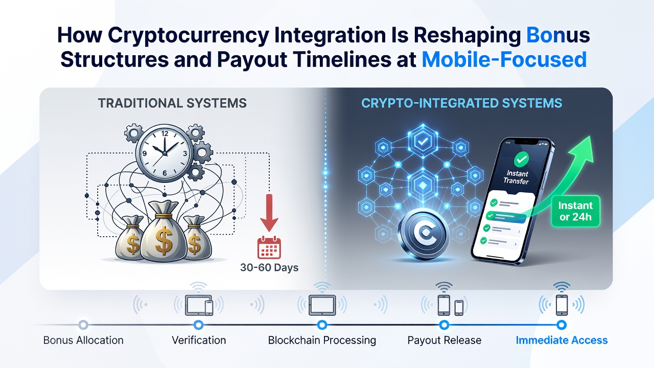 Mobile device showing fast crypto payout confirmation screen with bonus notifications
