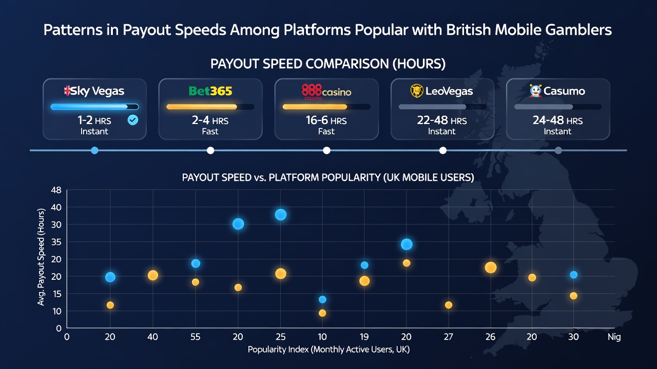 Infographic showing payout speed statistics and mobile gambling trends for British players