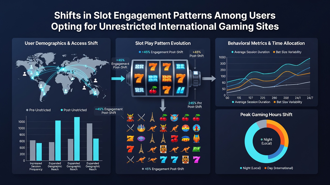 Analytics dashboard displaying slot engagement metrics and user activity trends on global platforms